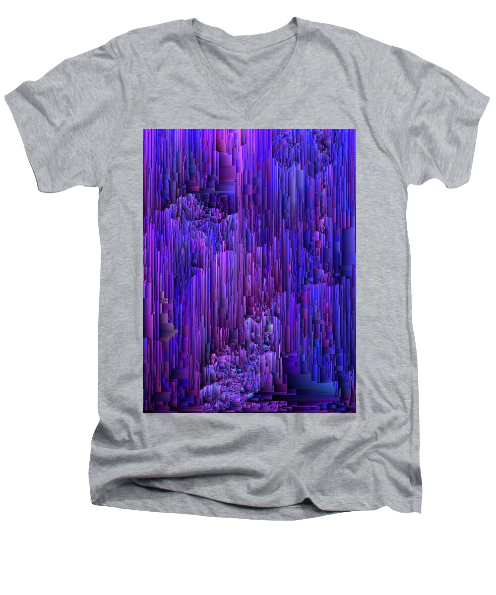 Glitch Men's V-Neck T-Shirt featuring the digital art Hidden Cave - Abstract Pixel Art by Jennifer Walsh