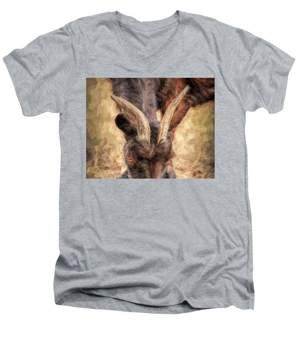  Men's V-Neck T-Shirt featuring the photograph Horns Authority by Pete Rems