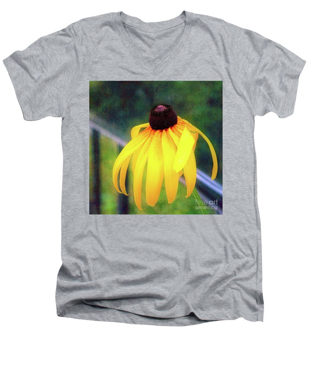 Black-eyed Susan Men's V-Neck T-Shirt featuring the photograph Can-Do Cassie Climbing Over The Railing by Anita Pollak
