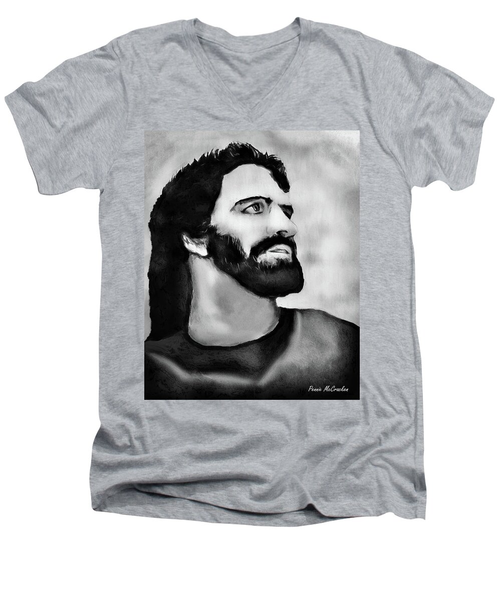 Jesus Men's V-Neck T-Shirt featuring the digital art Jesus by Pennie McCracken