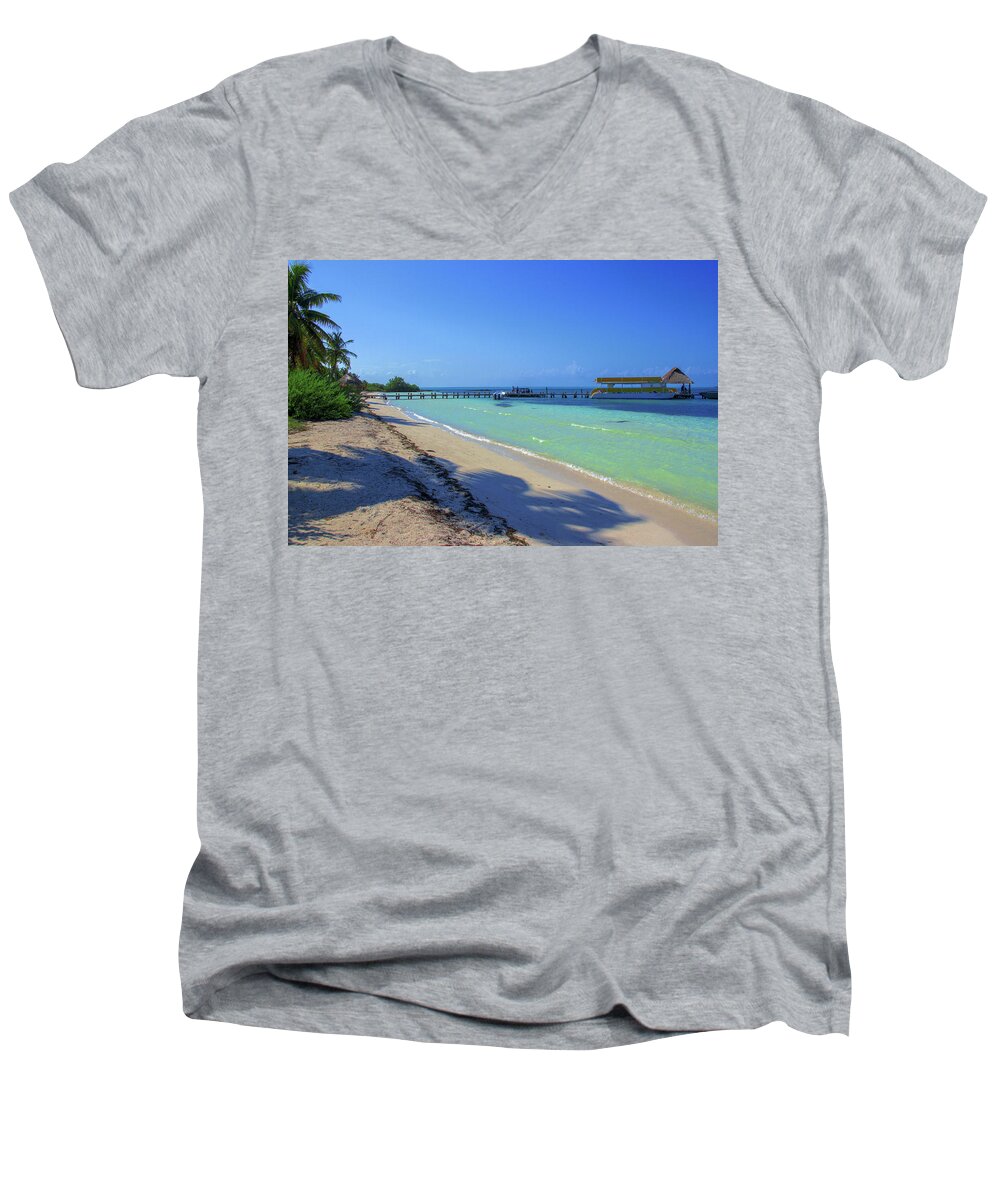 Jetty Men's V-Neck T-Shirt featuring the photograph Jetty on Isla Contoy by Sun Travels