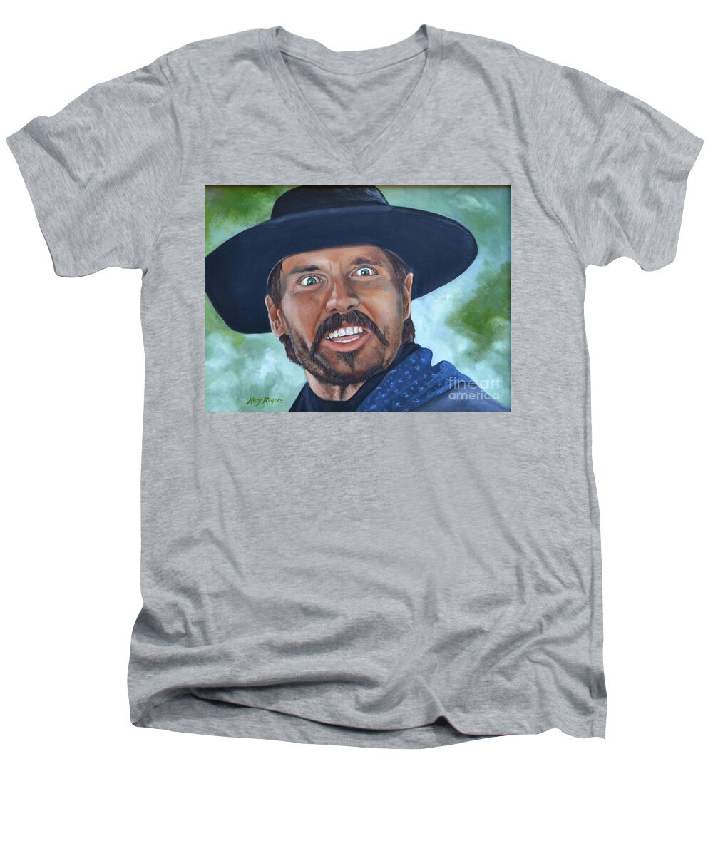 Tombstone Men's V-Neck T-Shirt featuring the painting Johnny Ringo by Mary Rogers