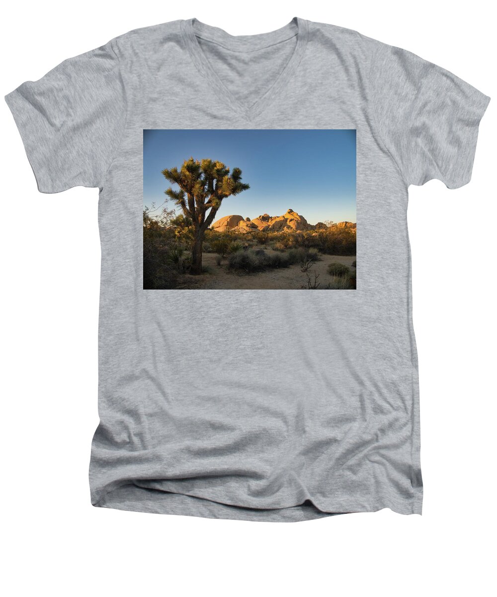 Joshua Men's V-Neck T-Shirt featuring the photograph Joshua Tree Sunset by Martin Gollery