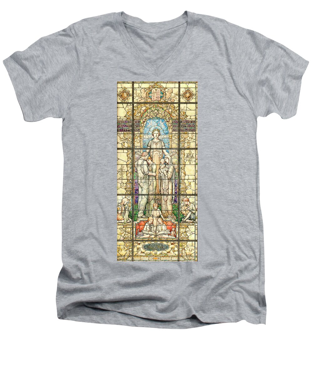 Nicola D'ascenzo Men's V-Neck T-Shirt featuring the drawing Justice, the Queen of Virtues by Nicola D'Ascenzo