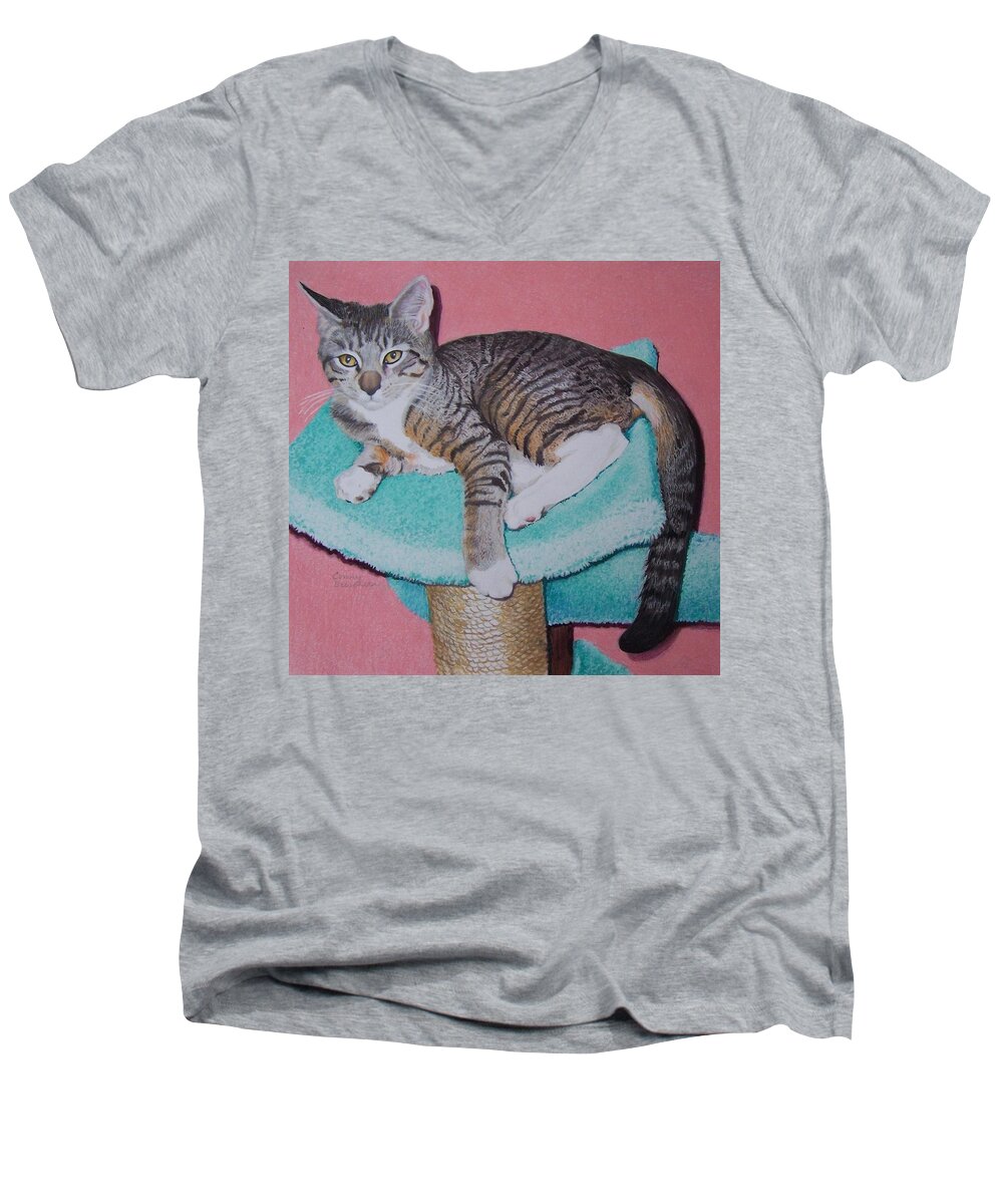 Cat Men's V-Neck T-Shirt featuring the mixed media Kail by Constance DRESCHER