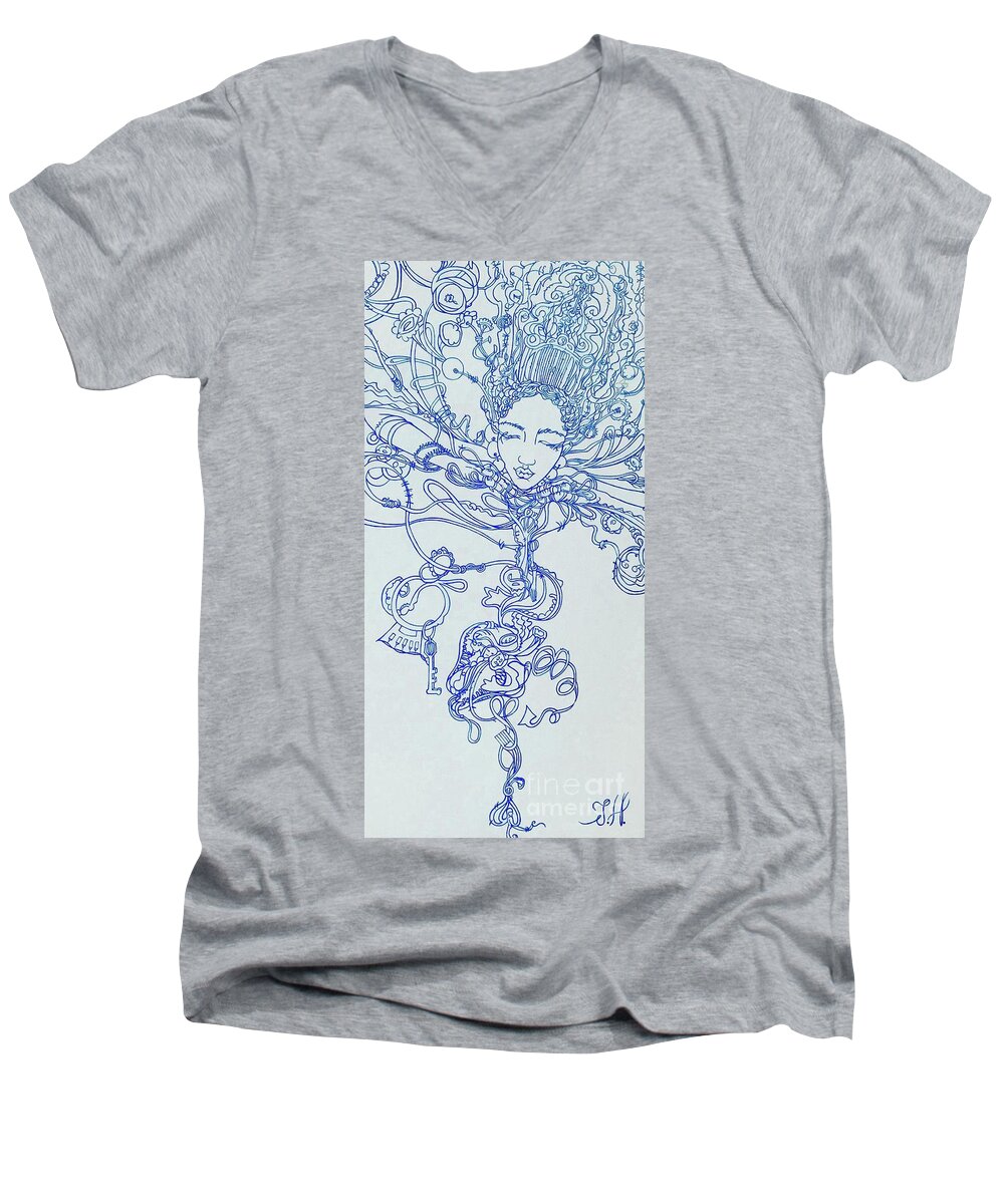  Men's V-Neck T-Shirt featuring the painting Keys To The Garden by Judy Henninger