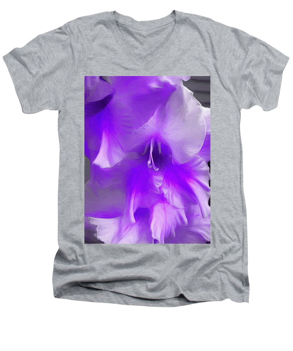 Purple Men's V-Neck T-Shirt featuring the digital art Lavandela by Cindy Greenstein
