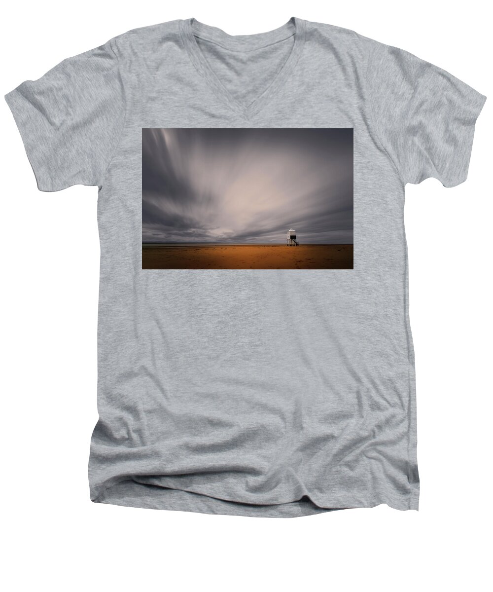 Lighthouse Men's V-Neck T-Shirt featuring the photograph Lighthouse on legs by Dominique Dubied