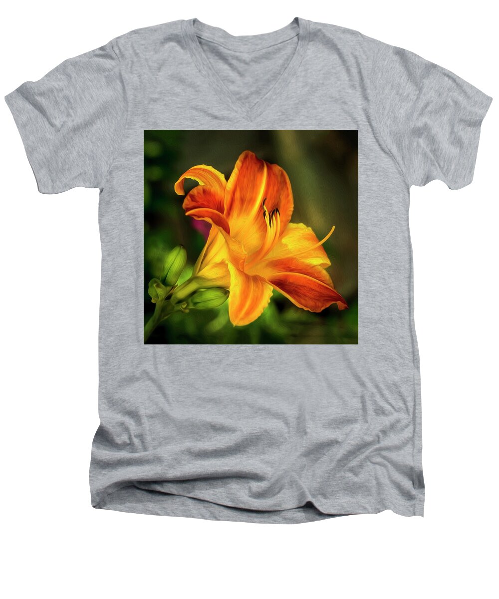 Daylily Men's V-Neck T-Shirt featuring the photograph Texas Lily of The Day by Harriet Feagin