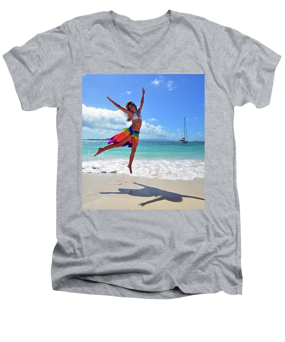 Beach Men's V-Neck T-Shirt featuring the photograph Lollick Frolic by Climate Change VI - Sales