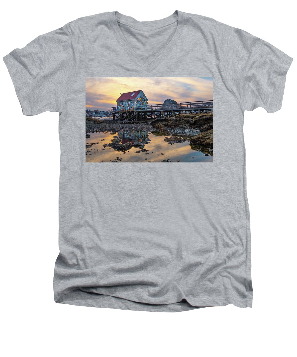 Badgers Island Men's V-Neck T-Shirt featuring the photograph Low Tide Reflections, Badgers Island. by Jeff Sinon