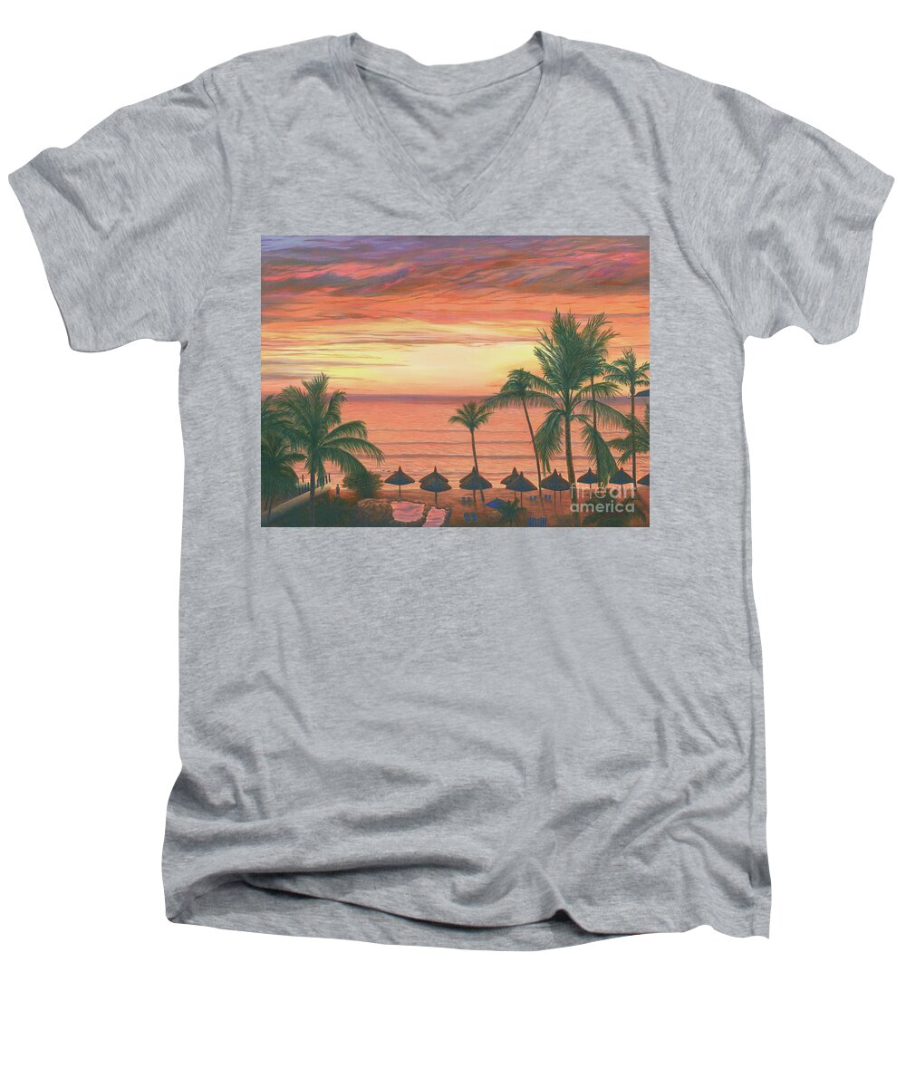 Beach Men's V-Neck T-Shirt featuring the painting Mazatlan Sunset by Aicy Karbstein
