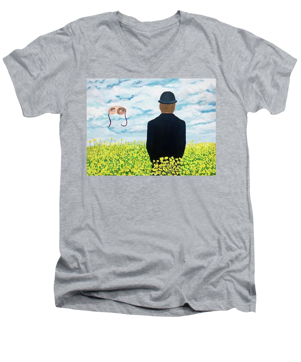 Magritte Men's V-Neck T-Shirt featuring the painting Memories of June by Thomas Blood