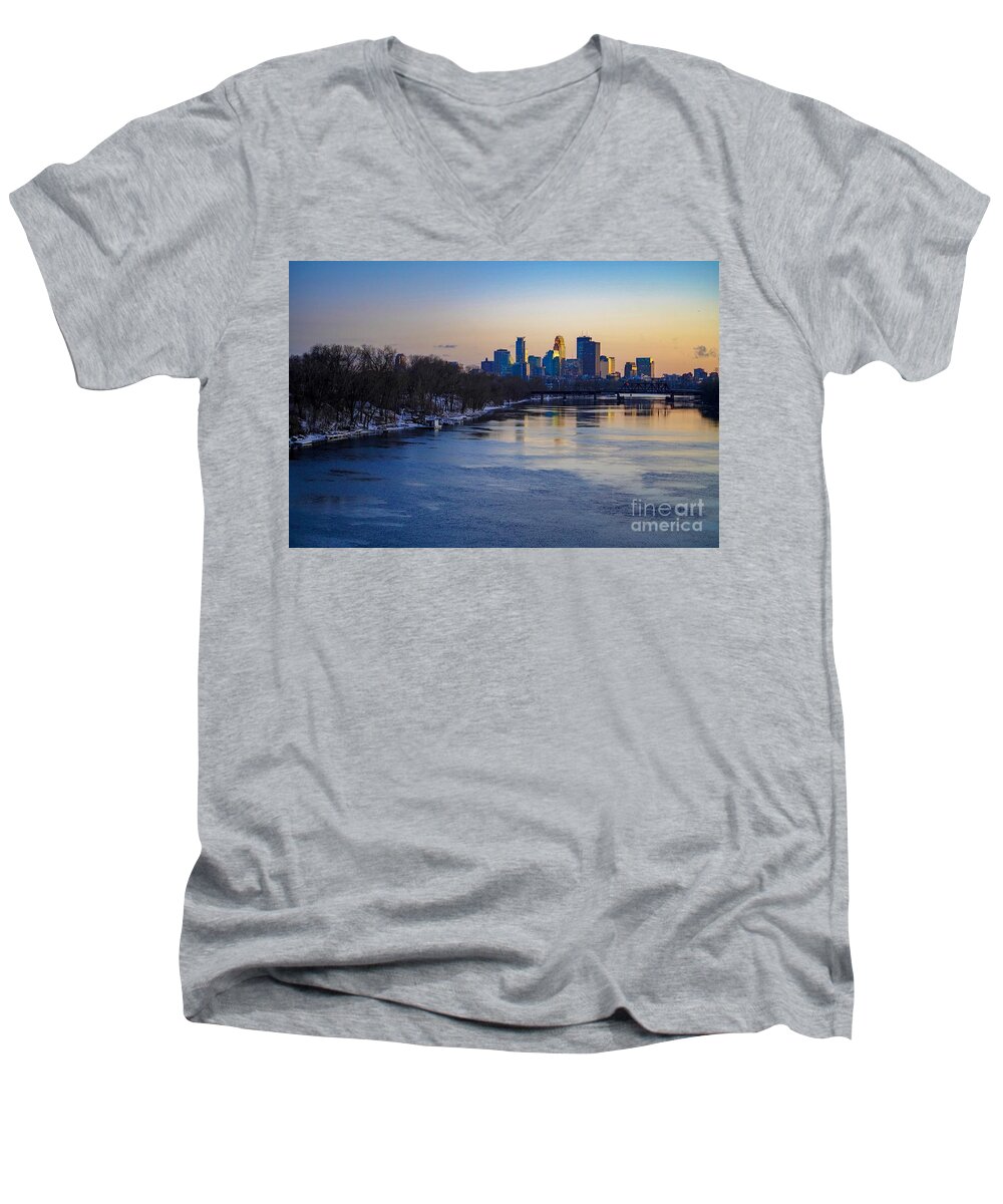 Minneapolis Men's V-Neck T-Shirt featuring the photograph Minneapolis Skyline by Susan Rydberg