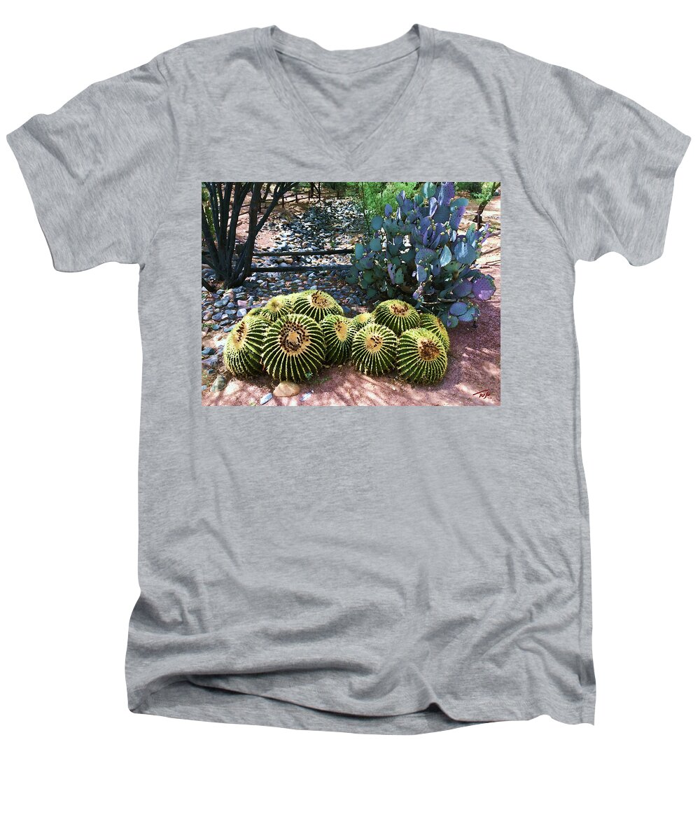 Miraval-arizona Men's V-Neck T-Shirt featuring the photograph Miraval Cactus by Tom Johnson
