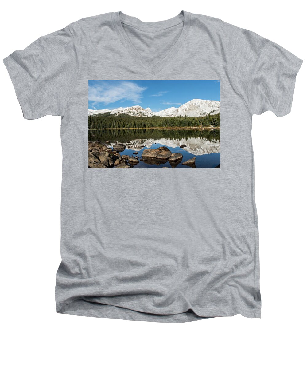 Lake Men's V-Neck T-Shirt featuring the photograph Mirror rorriM by Alex Lapidus