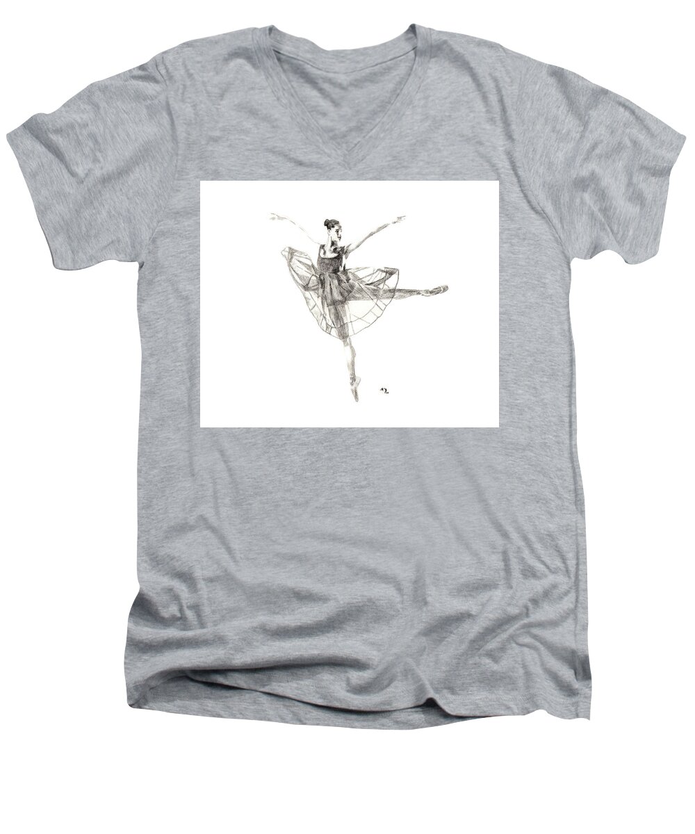 Dancer Men's V-Neck T-Shirt featuring the drawing Misty Ballerina Dancer #1 by Lee McCormick