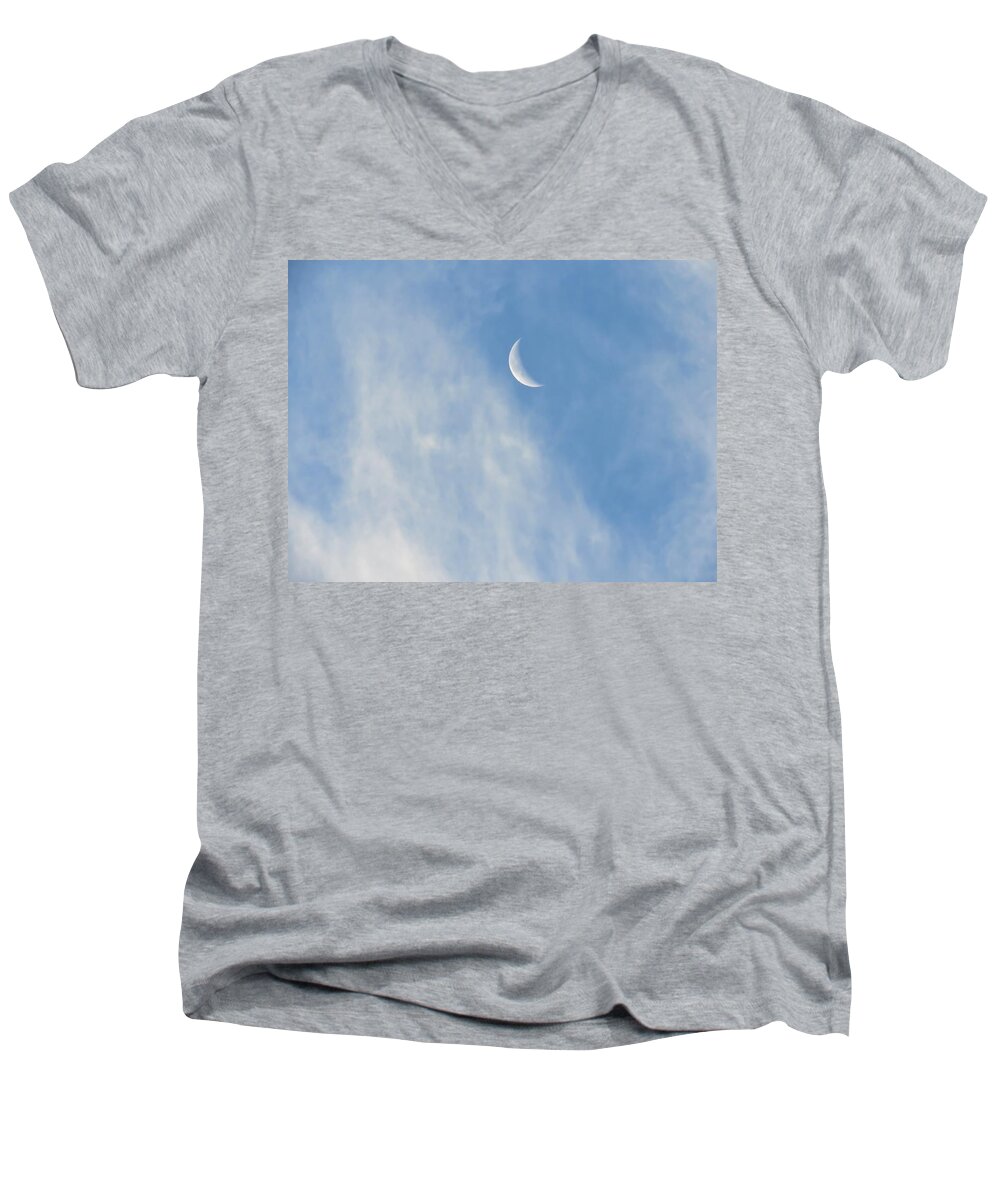 Arizona Men's V-Neck T-Shirt featuring the photograph Moon in Libra - Crescent Farewell by Judy Kennedy