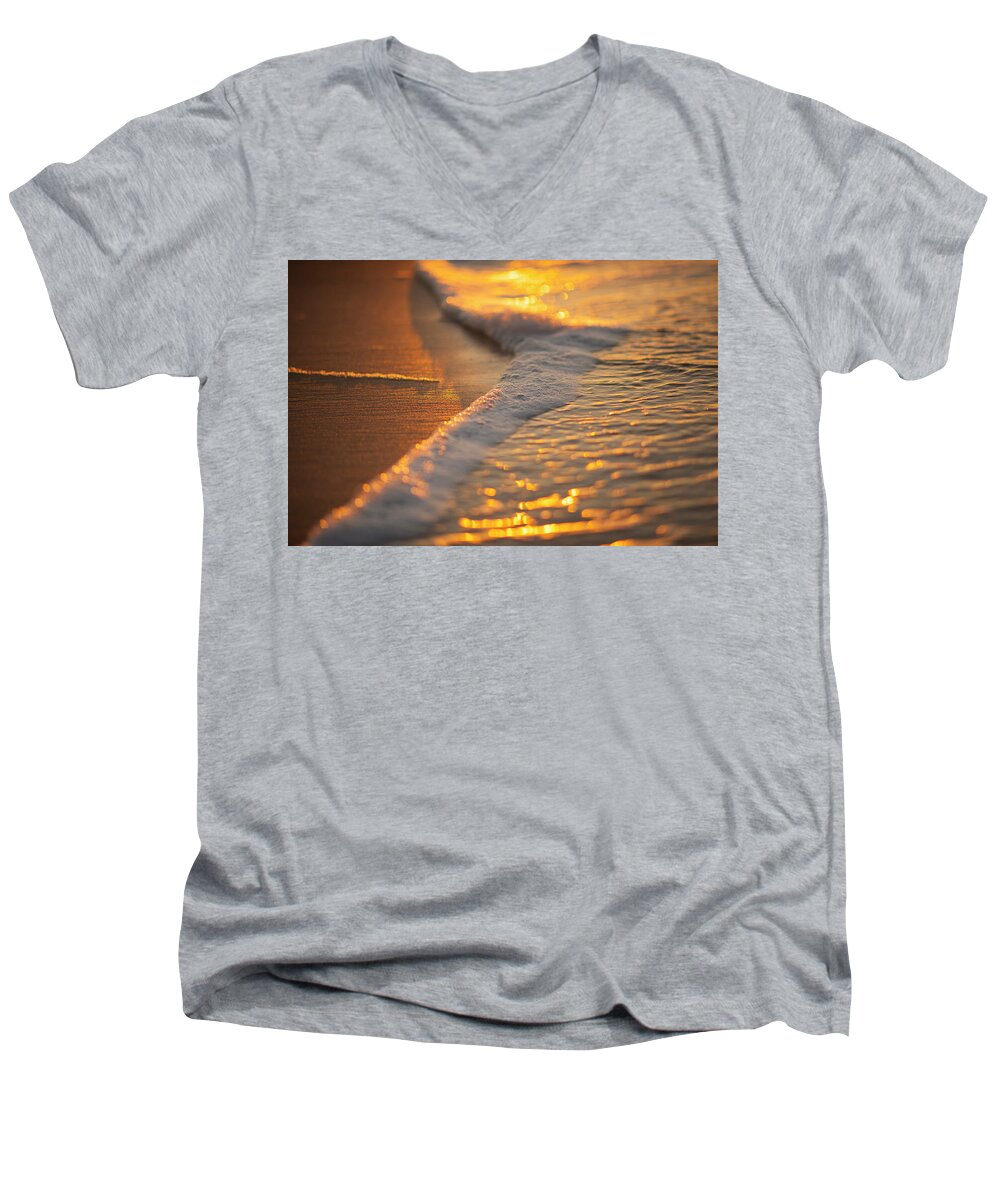 Surf Men's V-Neck T-Shirt featuring the photograph Morning Shoreline by Tom Gresham