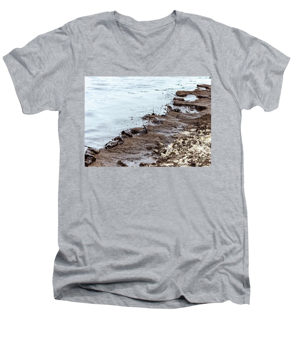 Abstractas Men's V-Neck T-Shirt featuring the photograph Muddy sea shore by Silvia Marcoschamer
