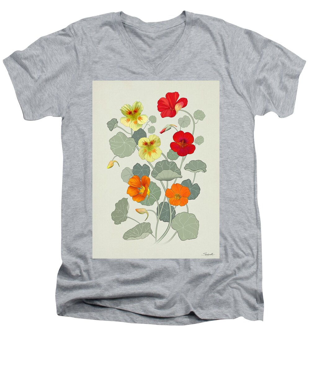 Flower Men's V-Neck T-Shirt featuring the digital art Nasturtium by M Spadecaller