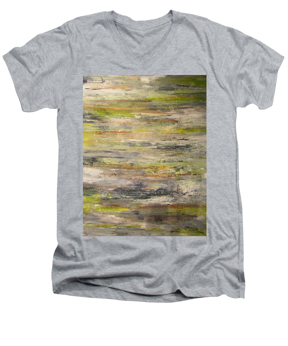 Abstract Men's V-Neck T-Shirt featuring the painting Nature's Pleasure by Roberta Rotunda