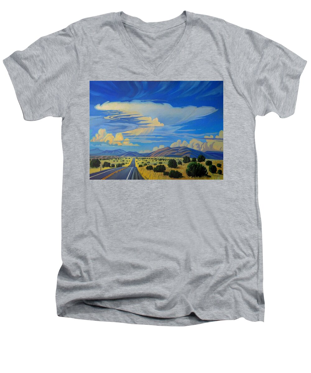 Colorful Men's V-Neck T-Shirt featuring the painting New Mexico Cloud Patterns by Art West