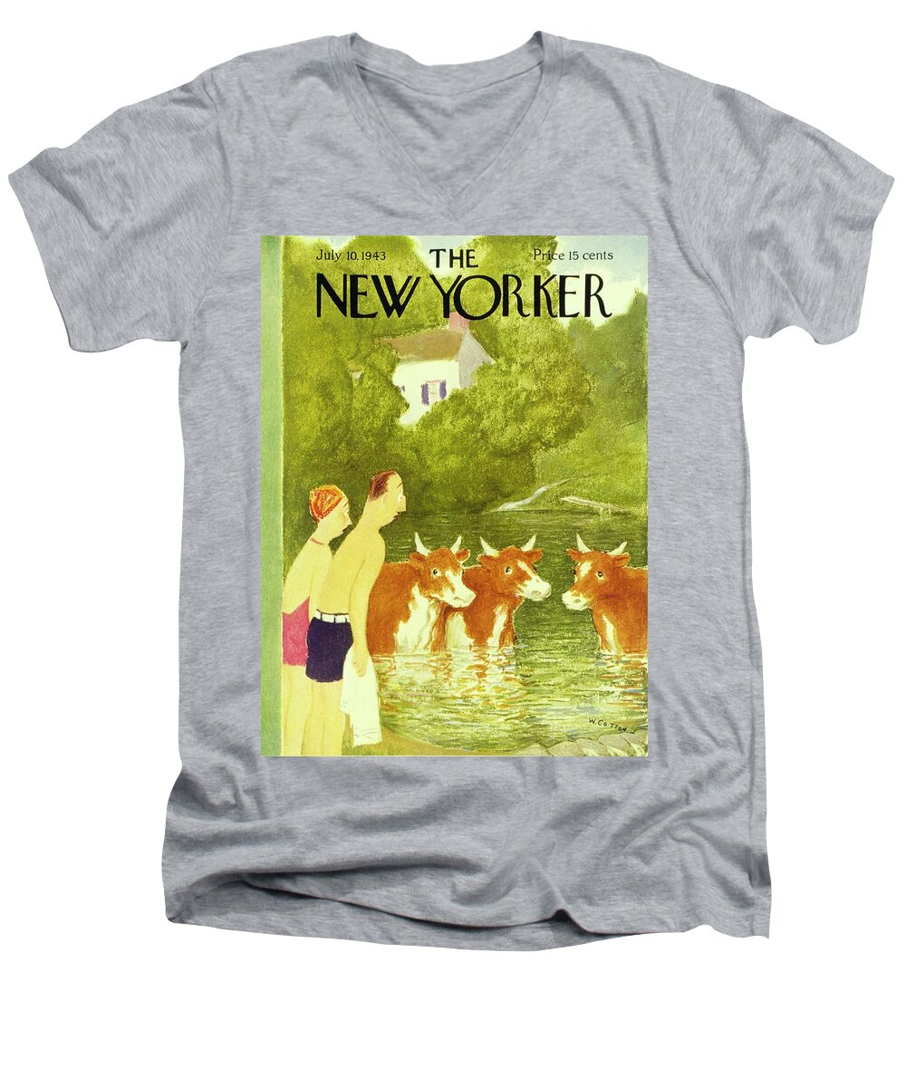 Sport Men's V-Neck T-Shirt featuring the painting New Yorker July 10, 1943 by William Cotton