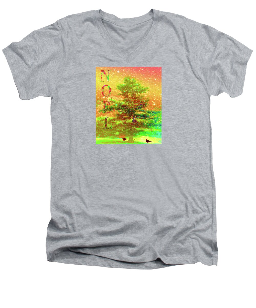 Noel Men's V-Neck T-Shirt featuring the mixed media Noel by Mike Breau