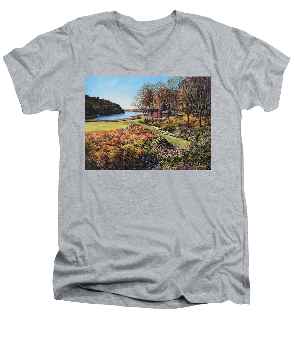 Annisquam Men's V-Neck T-Shirt featuring the painting November, Lobster Cove, Annisquam by Eileen Patten Oliver