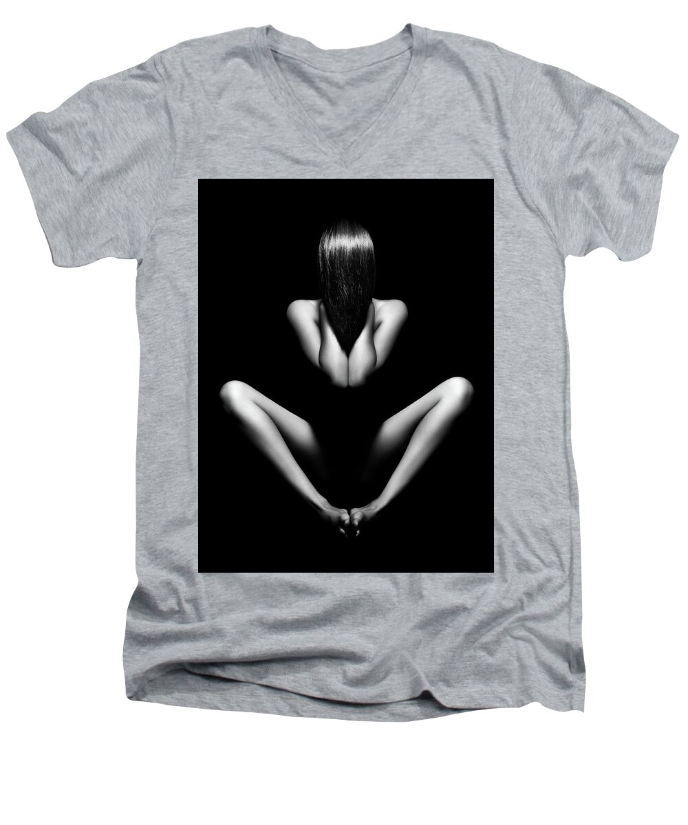 Woman Men's V-Neck T-Shirt featuring the photograph Nude woman bodyscape 12 by Johan Swanepoel