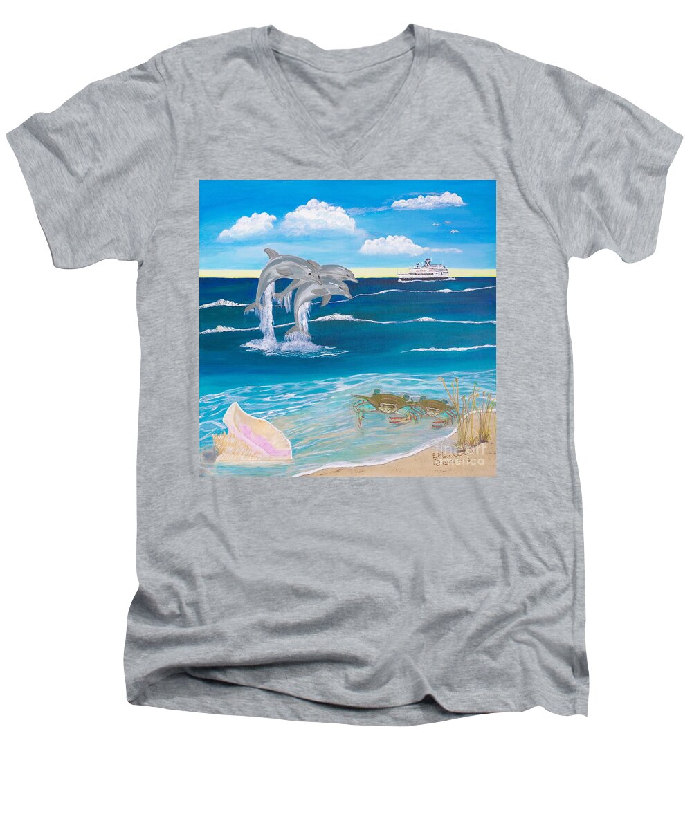 Ocean Men's V-Neck T-Shirt featuring the painting Ocean Life by Elizabeth Mauldin