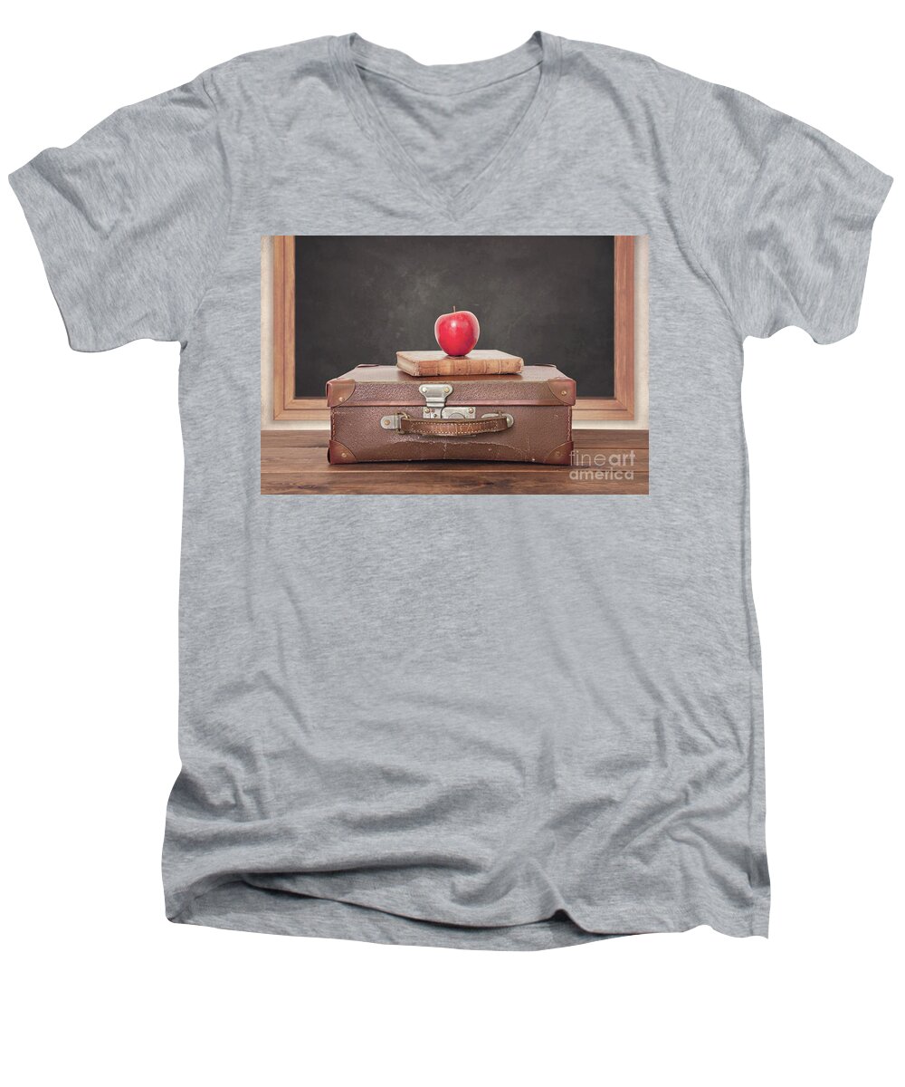 School Men's V-Neck T-Shirt featuring the photograph Old School Room With Blackboard And Bag by Ethiriel Photography