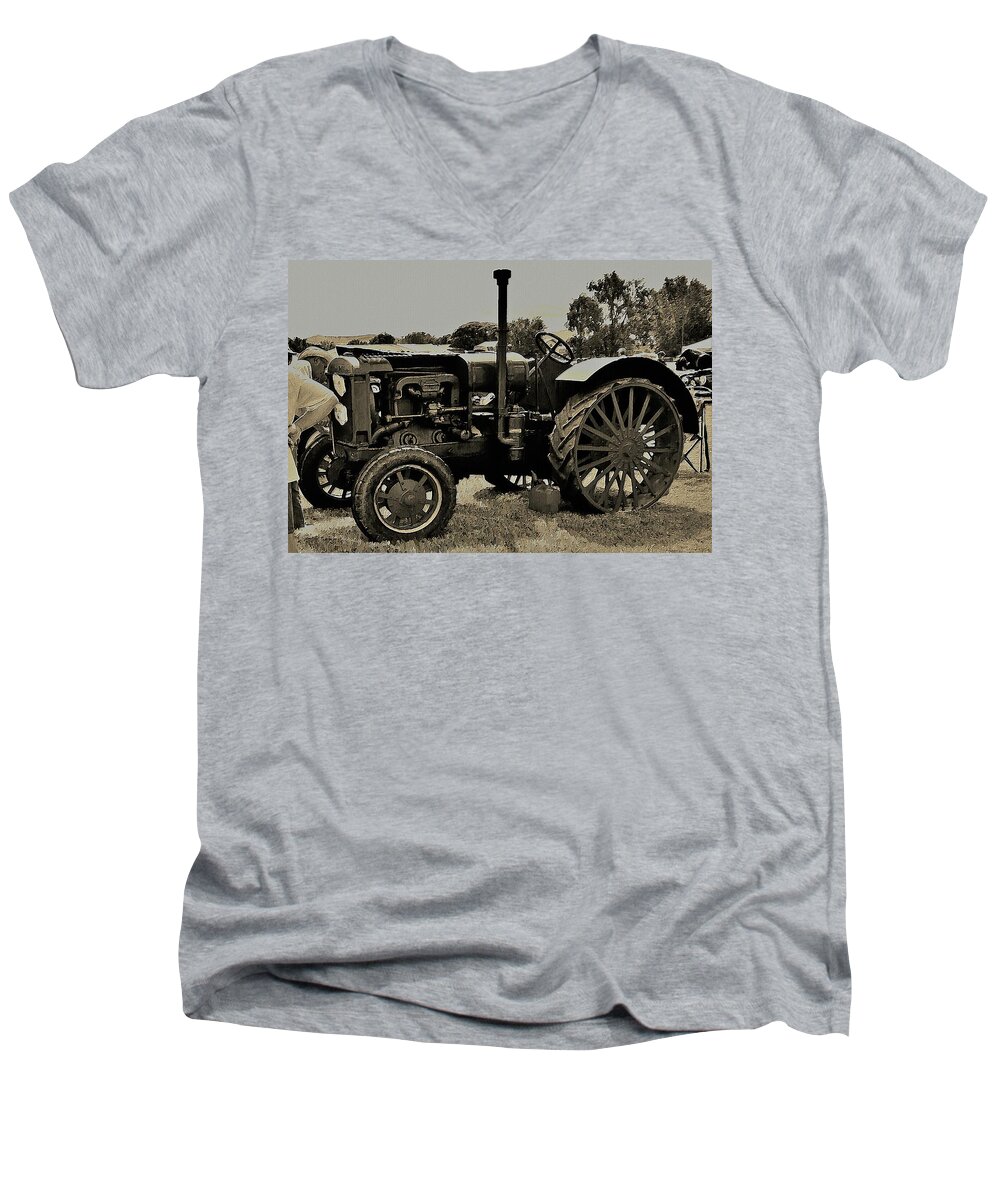 Tractor Men's V-Neck T-Shirt featuring the digital art Ye Old Tractor by David Manlove