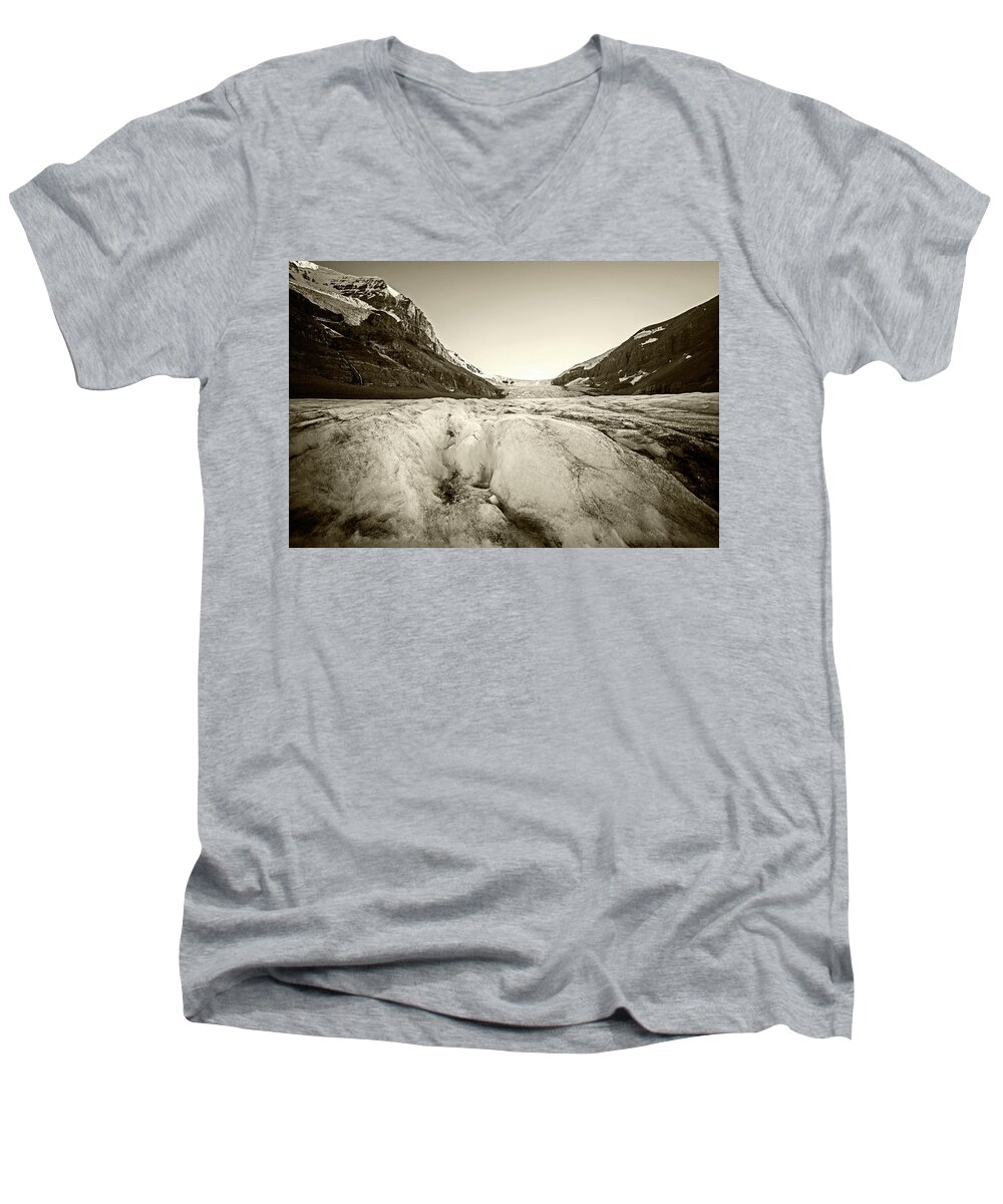 Athabasca Glacier at Glacier National Park Columbia-Shuswap A, BC, Sepia Adult V-Neck by Toby McGuire - Toby McGuire - Artist
