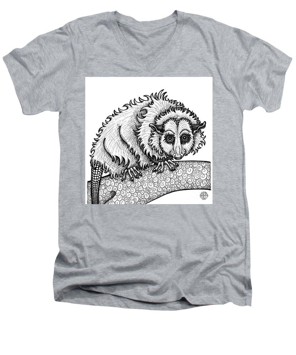 Opossum Men's V-Neck T-Shirt featuring the drawing Opossum by Amy E Fraser