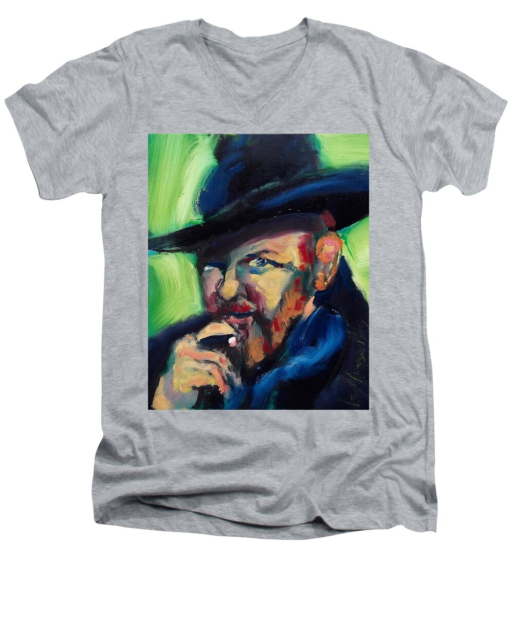 Painting Men's V-Neck T-Shirt featuring the painting Orson Welles by Les Leffingwell