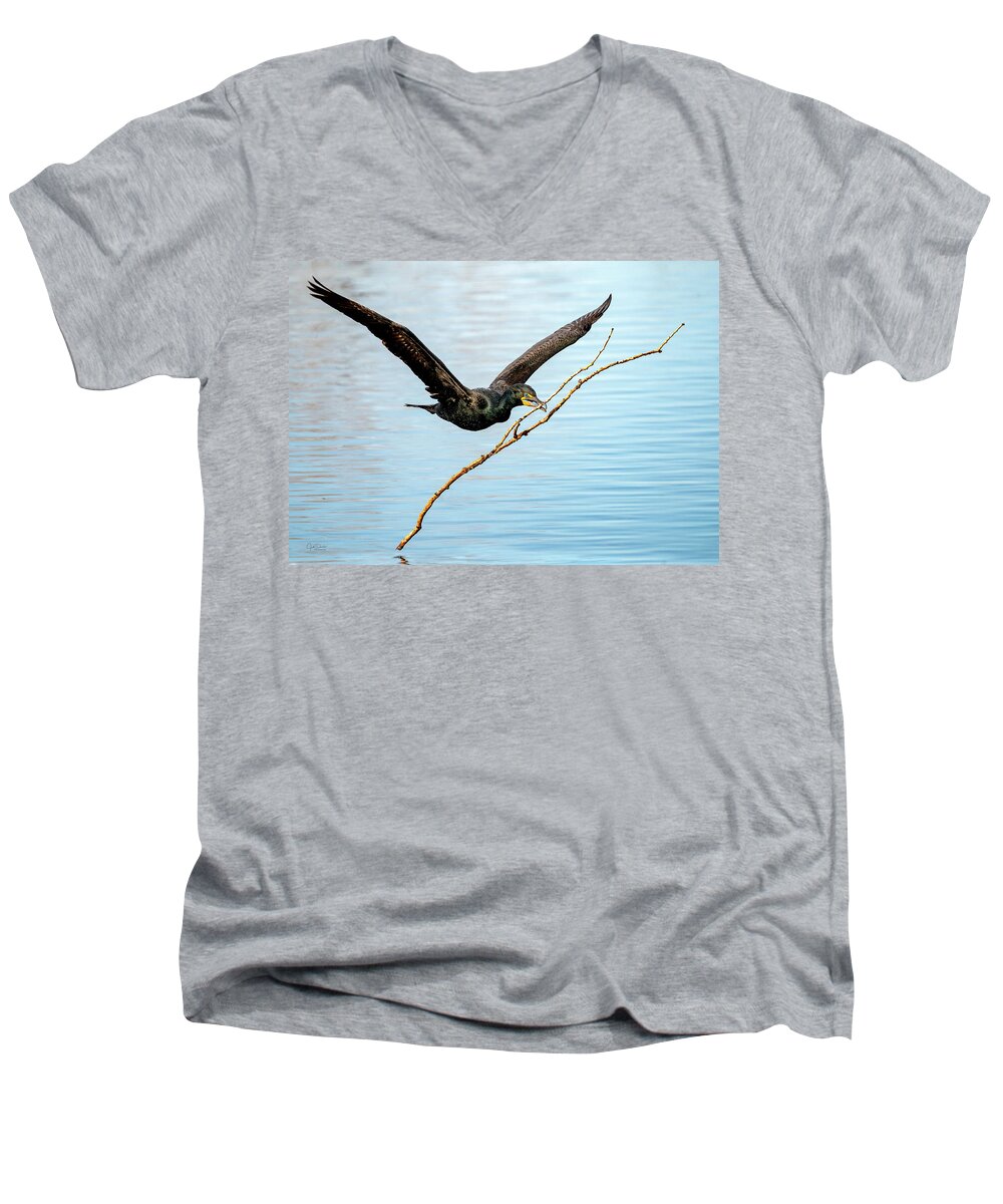 Cormorants Men's V-Neck T-Shirt featuring the photograph Over-achieving cormorant by Judi Dressler