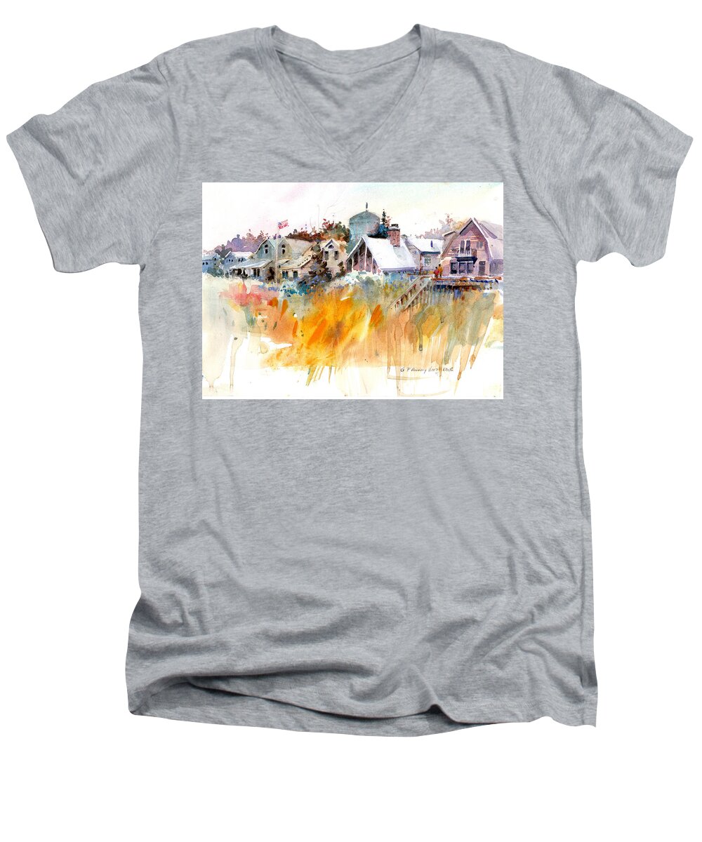 Visco Men's V-Neck T-Shirt featuring the painting Overlooking the Marsh Grass by P Anthony Visco