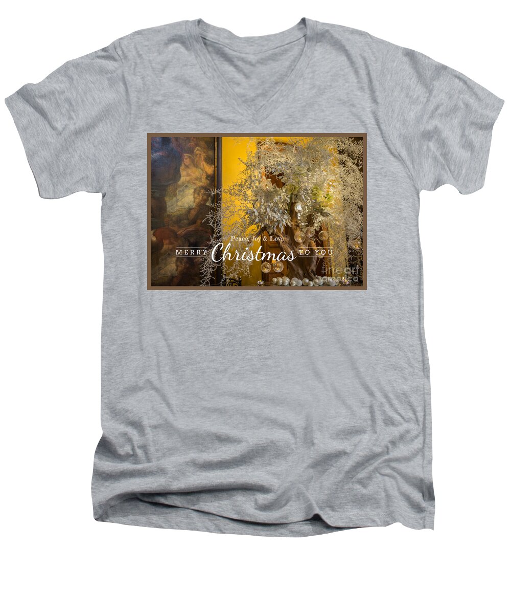 Christmas Decoration Men's V-Neck T-Shirt featuring the photograph Peace,Joy and Love by Eva Lechner