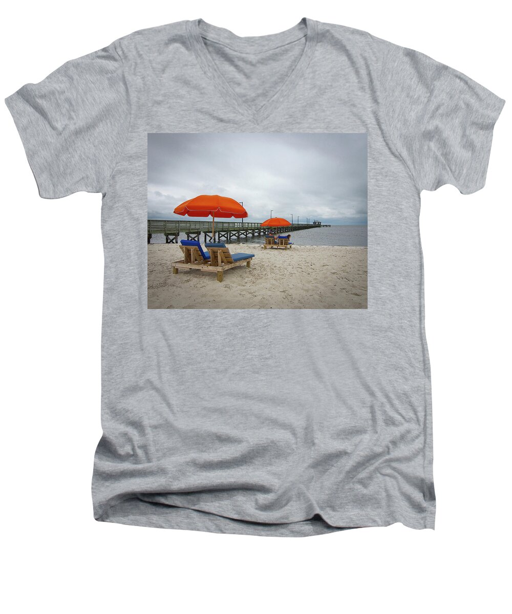 Pier Men's V-Neck T-Shirt featuring the photograph Pier by Jim Mathis