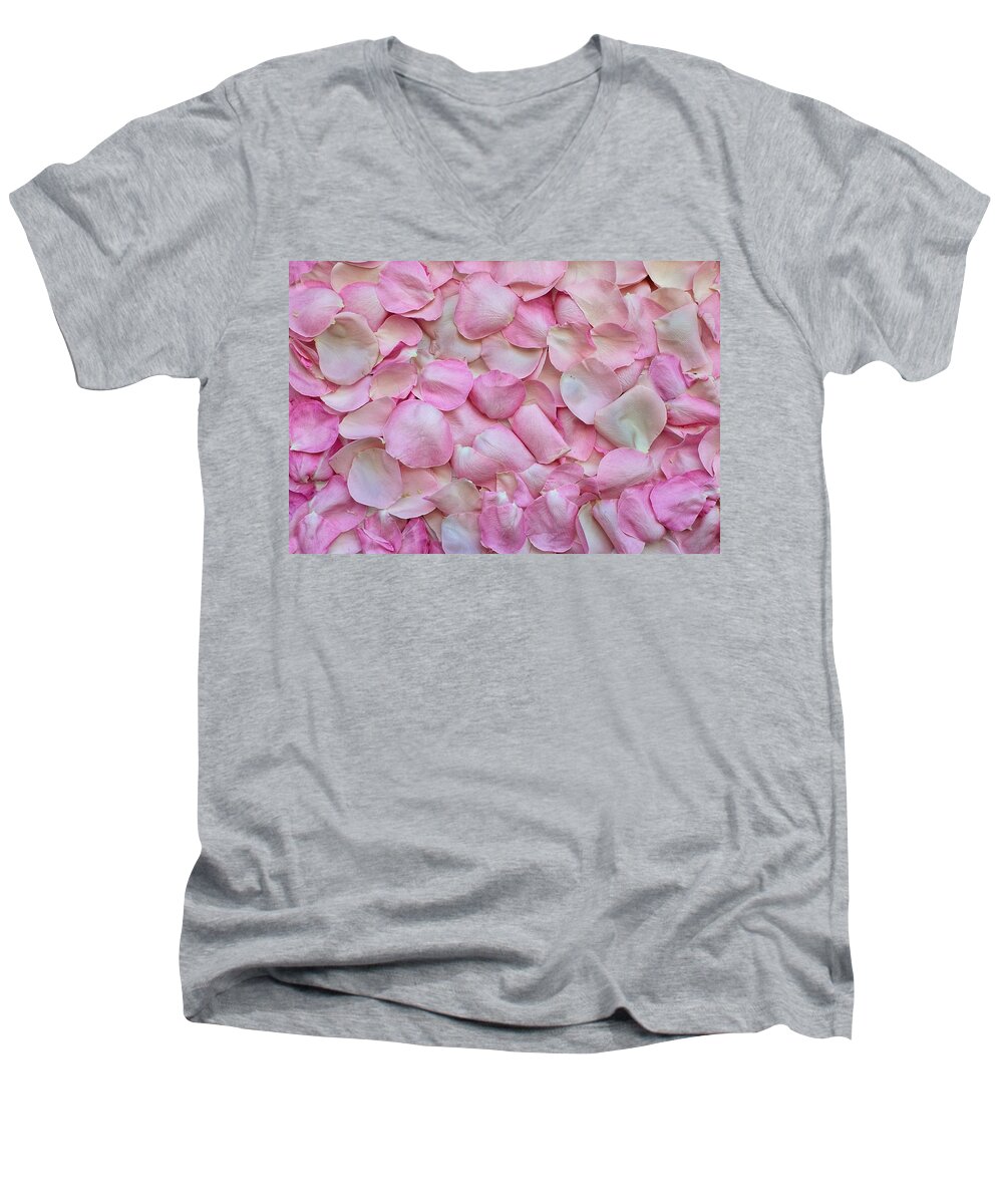 Flower Men's V-Neck T-Shirt featuring the photograph Pink rose petals by Top Wallpapers