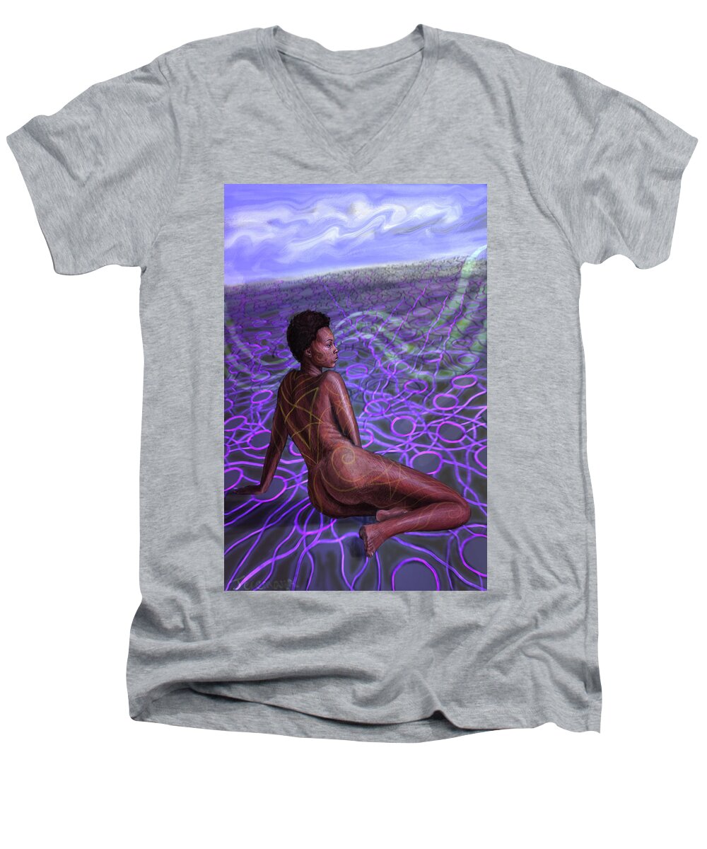 Digital Art Men's V-Neck T-Shirt featuring the painting Plane by Jeremy Robinson