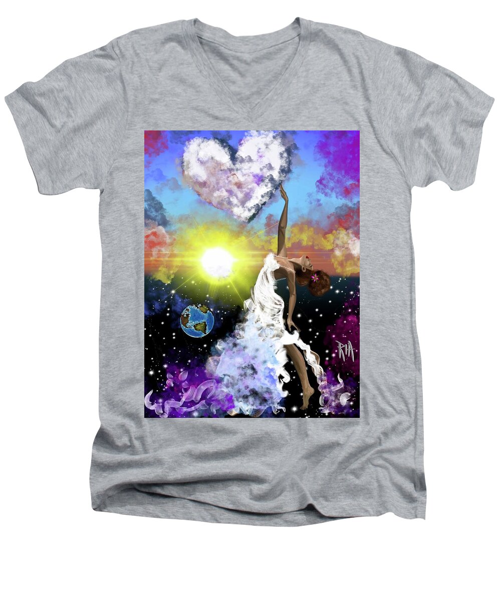 Dancer Men's V-Neck T-Shirt featuring the painting Prayer before the Sun Sets by Artist RiA