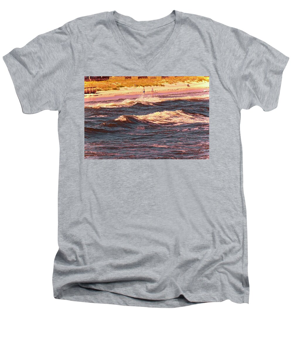 Busy Beach Men's V-Neck T-Shirt featuring the photograph Quiet Beach by Debra Grace Addison
