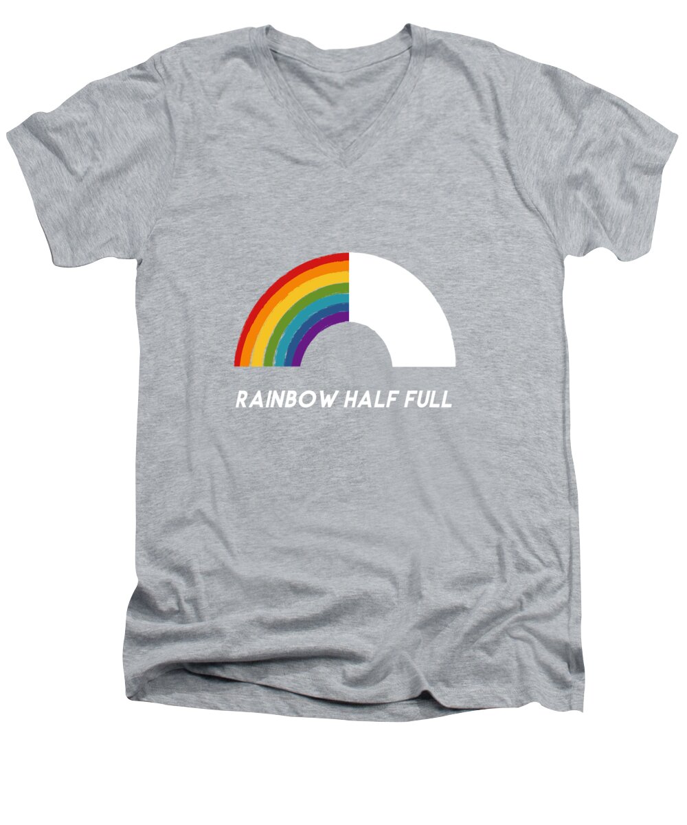 Rainbow Men's V-Neck T-Shirt featuring the mixed media Rainbow Half Full- Art by Linda Woods by Linda Woods