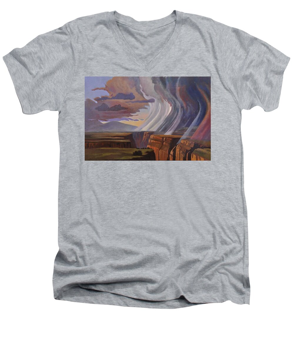 Taos Men's V-Neck T-Shirt featuring the painting Rainbow of Rain by Art West
