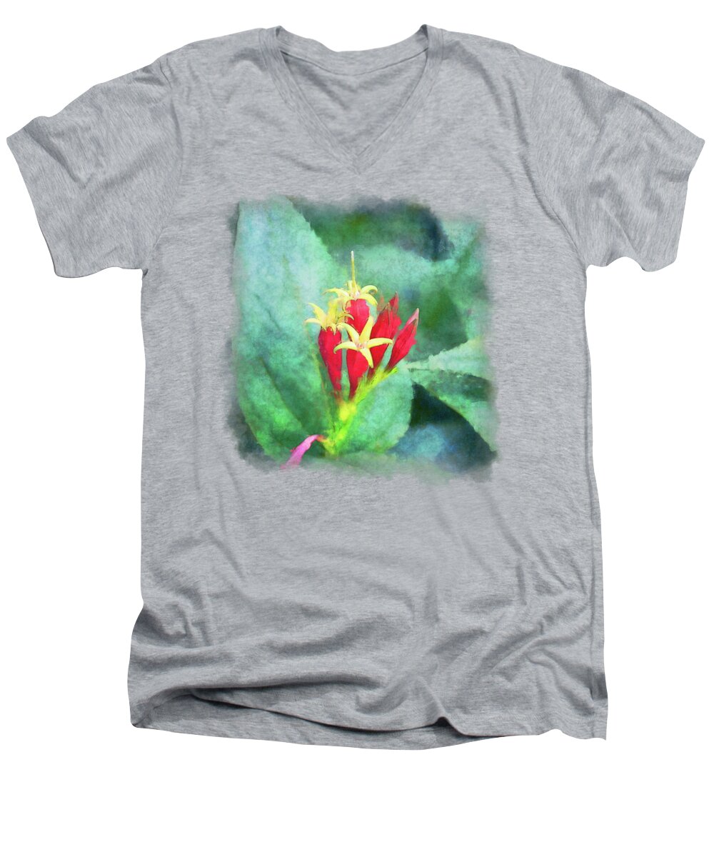 Kentucky Men's V-Neck T-Shirt featuring the digital art Red And Yellow Flowers by Phil Perkins