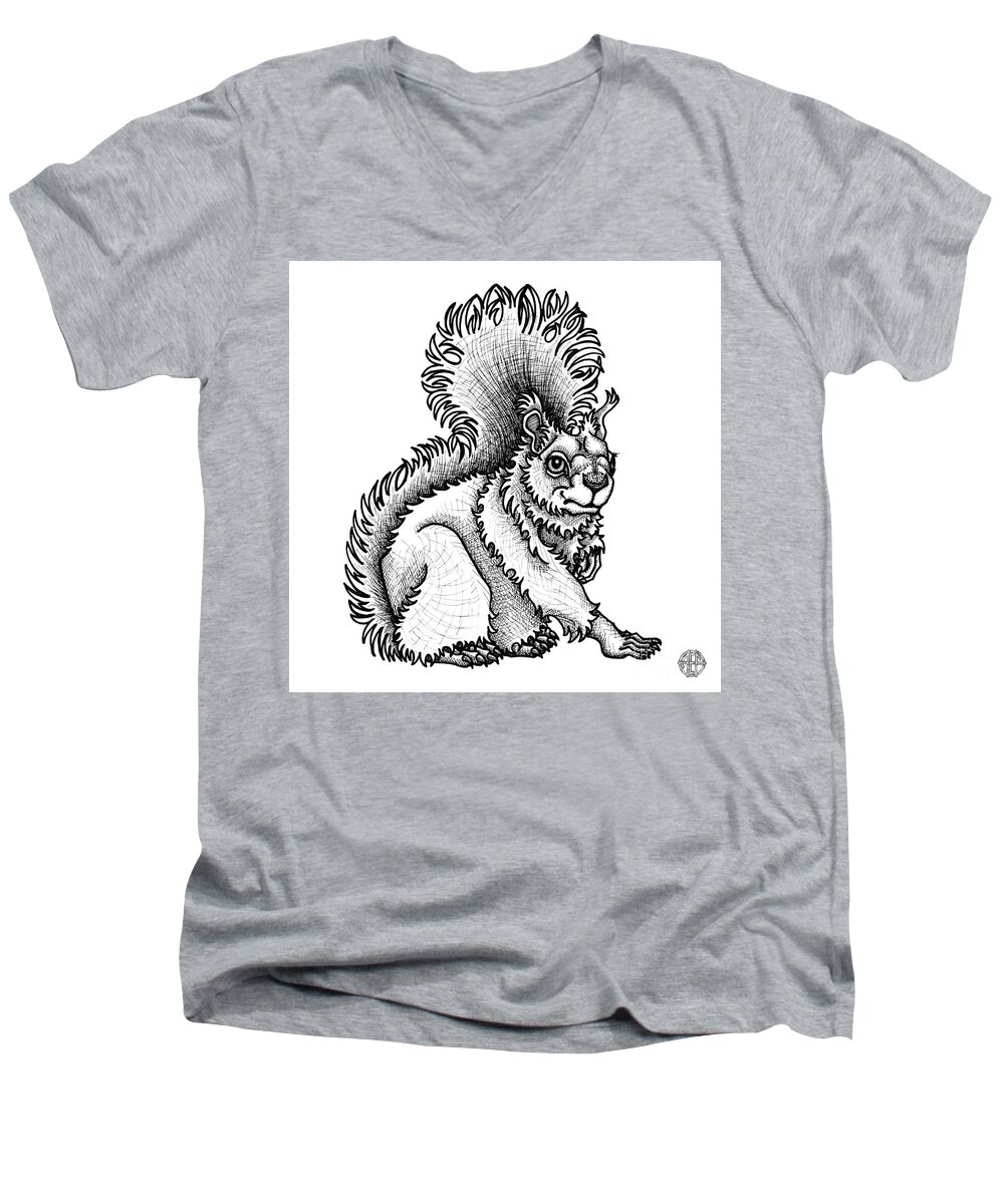 Animal Portrait Men's V-Neck T-Shirt featuring the drawing Red Squirrel by Amy E Fraser