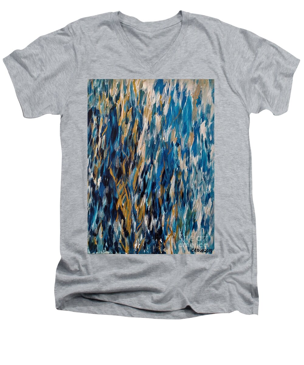 Hull Men's V-Neck T-Shirt featuring the painting Reflection of a Rusty Hull by C E Dill